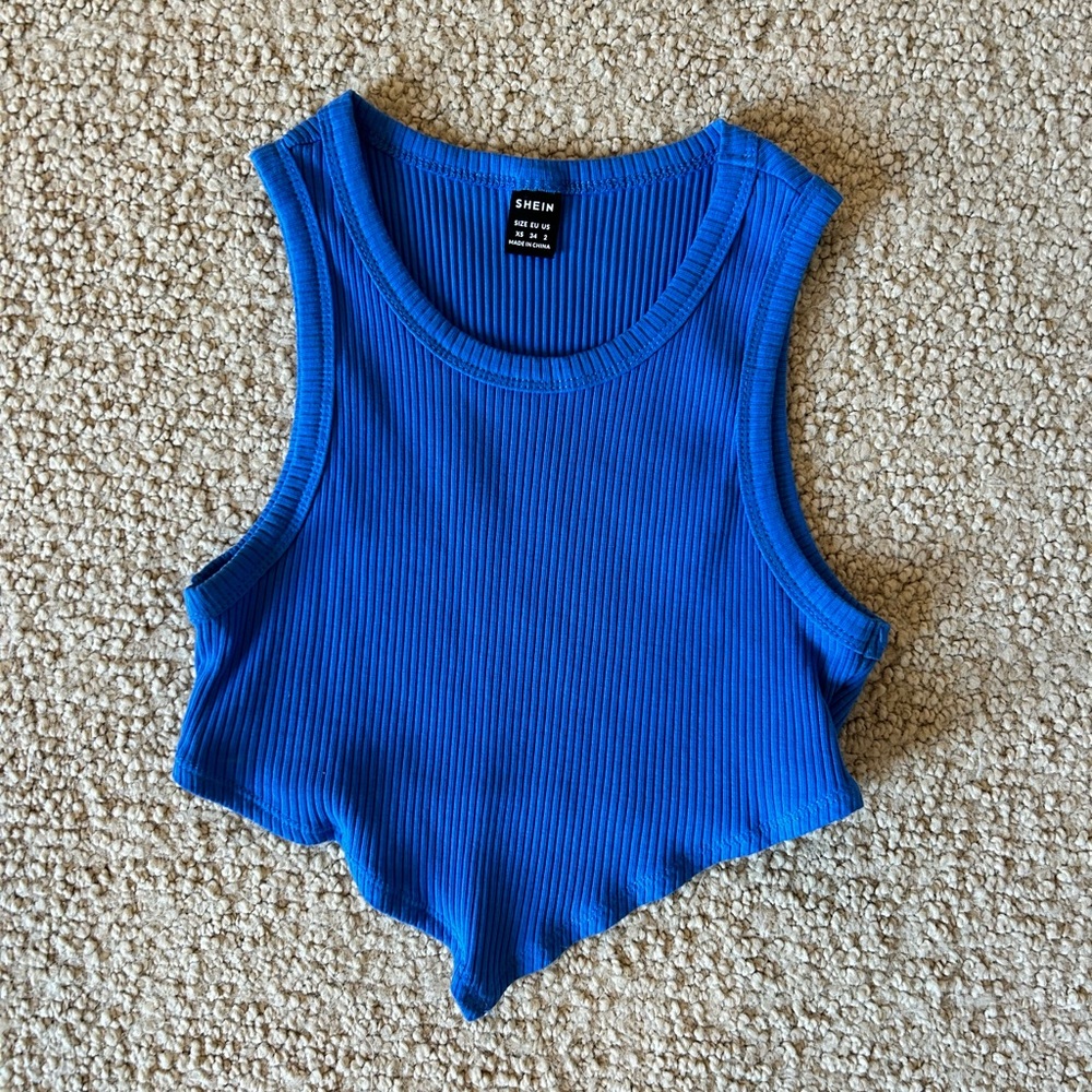 bright blue crop top